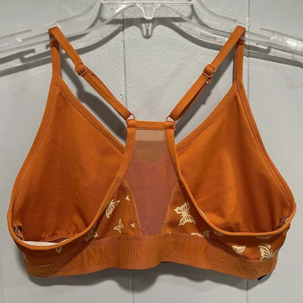 Pink Victorias Secret Womens Y2K Butterfly Bralette Medium Orange Mesh Racerback